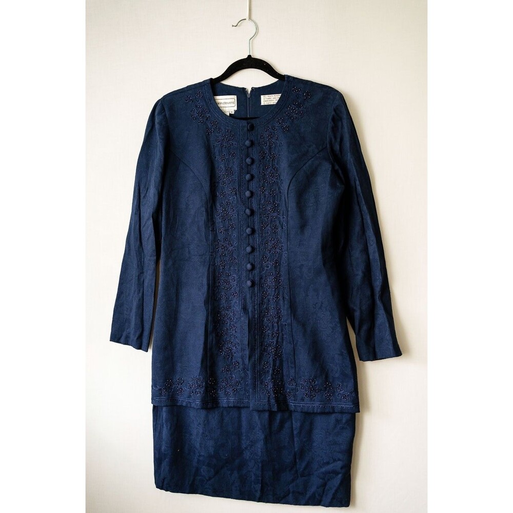 Karin Stevens dress 10 blue beaded 10 special occasion event MOG MOB layered VTG